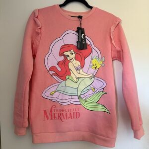 NWT Small Cakeworthy Coral Pink Disney Little Mermaid Ariel Ruffle Crewneck